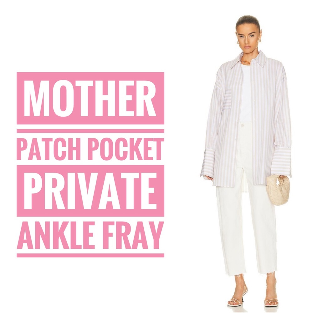 MOTHER Denim Patch Pocket Private Ankle Fray in Cream Puffs White Porkchop Wide